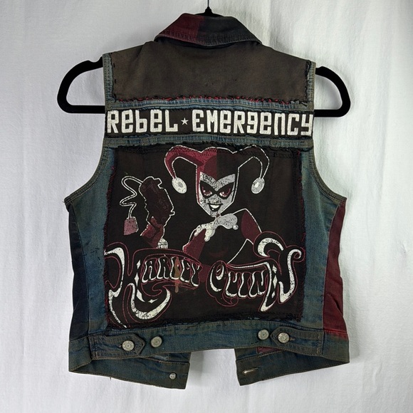 Upcycled Wax Jean Denim Vest with Patches size small - Picture 2 of 11